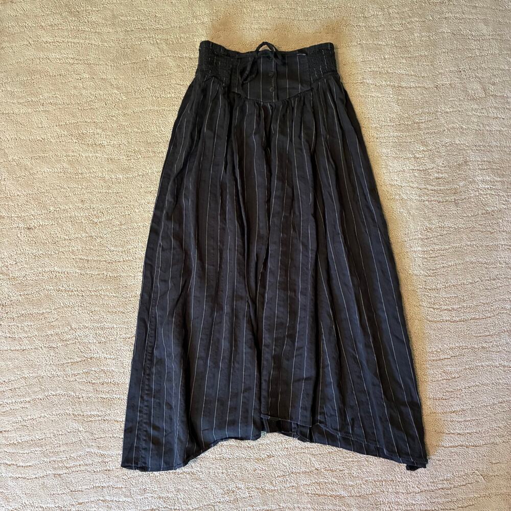 Aerie Women S V-Smocked Waist Prairie Western Charcoal Grey Midi Skirt Ren Fair